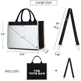 Bolsas de lona para mujer, bolso de mano con cierre, Totes para Mujer, bolsa cruzada de lona para escuela, viajes, oficina (Negro-Ⅱ)