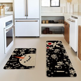 Artoid Mode Snowman Deer Let It Snow Snowflake Christmas Kitchen Mats Set of 2, Winter Decor Low-Profile Kitchen Rugs for Floor - 17x29 and 17x47 Inch