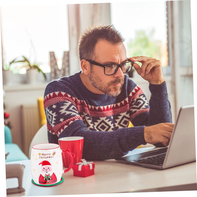 KONTONTY 8pcs Round Felt Cup Coasters Mat Non-Slip Christmas Tree