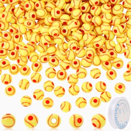 200 Pcs Baseball Beads for Jewelry Making, EVERMARKET Acrylic Sports Beads Bulk, 12mm Baseball Softball Beads with Stretch Rope, Sports Baseball Spacer Beads for DIY Crafts Keychains Bracelet (Yellow)