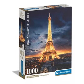 Clementoni Rompecabezas Paris Torre Eiffel Iluminada 1000 Pz Clementoni Francia Ciudad De Las Luces Romantico Con Poster