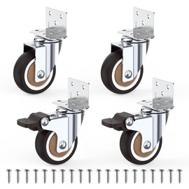 HOLKIE Side Mount Castors Wheels 50 mm with Heavy Duty Thickened L-Shaped Plate Trolley Wheels Castors set of 4 Rubber Wheels with 2 Brakes Holding 115 Kg Ideal Wheels for Furniture,Plant Stand,Cribs