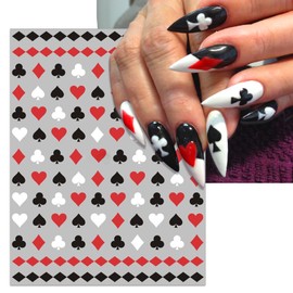 IDDFEVE 8 Sheets Poker Nail Art Stickers - Playing Card & Vegas Casino Theme Self-Adhesive 3D Nail Decals for DIY Slot Machine Winner Manicure