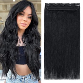 Clip in Hair Extension Human Hair 22inch One Piece Straight 100% Real Remy 3/4 Half Head -Thick (100g, 01 Jet Black)