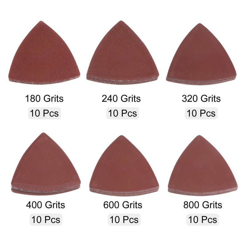 sourcing map 60pcs Triangular Hook & Loop Sandpapers 180/240/320/400/600/800 Grits