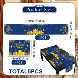 Eid Mubarak Table Runner, Splendid Ramadan Decorations for Home - Elegant Table Runner and Placemats Set, Perfect for Ramadan Decorations and Dinner Celebrations