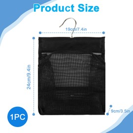 Neerow Hanging Mesh Shower Bag with Hooks, Mesh Shower Caddy Portable Shower Organizer, Hanging Peg Bag Quick Dry, Reusable Clothes Pegs Bag for Dorm, Gym, Travel, Swimming(Black)