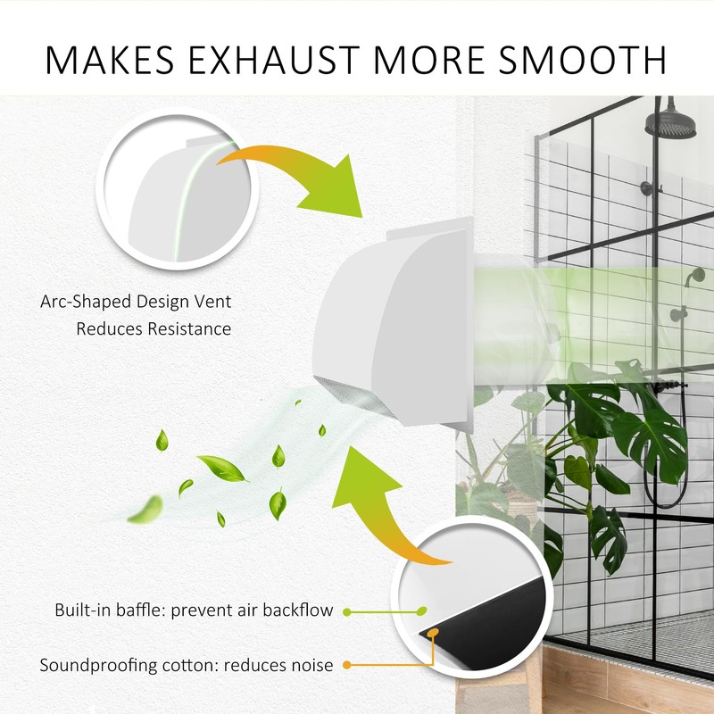 8 Inch Hooded Wall Vent with Screen& Damper,Arc-Shaped Wall Exhaust