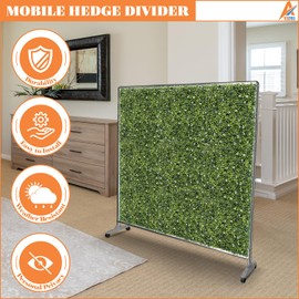 AwnPro 60" x 40" Room Divider Single Panel Privacy Screen with Wheels, Portable Faux Boxwood Room Divider Screen, Dividers for Garden Room Dividers, Freestanding Divider Room for Home Office