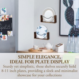 MyGift Set of 2 Wall Mounted Collectible Plate Holders, Rustic Burnt Solid Wood and Black Metal Wire Hanging Platter Display Racks, Fits 8 to 11 Inch Plates