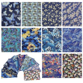 aufodara 10Pcs Cotton Craft Fabric Patchwork Bundle 20x25 cm, Japanese Style Printed Floral Beautiful Gold Patterns Bronzing Cloth for Sewing Quilting DIY Artcraft Handwork (Navy, Blue)
