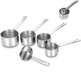 KEAWELL Premium 5-Piece Measuring Cups Set –1/4, 1/3, 1/2, 2/3, and 1 cup-18/10 Stainless Steel - Upscale, Durable, Stackable, Dishwasher Safe (Silver, 5PC Measuring Cups)