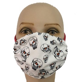 Reversible Family Stretchy Washable 2 Ply Comfy Ear Loop Multi Purpose Face Mouth Cover One Size (Reversible) White Skulls/Red Hearts