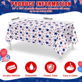 Mixweer 3 Pcs 4th of July Tablecloth 54 x 108 Inch Patriotic Memorial Day Table Cover Independence Day Table Cloth Disposable Rectangle Patriotic Tablecloth for Independence Day Party Supplies