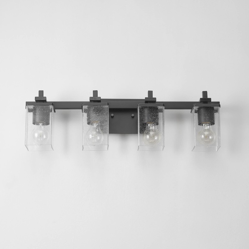 Globe Electric 52089 Dakota 4-Light Vanity Light, Matte Black, Seeded