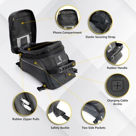 Gray Keeps Motorcycle Tank Bag - Durable Water-Resistant Black Tank Bag with Ample Storage - Charging Cable Access, Non-Scratching Design, Universal Fit - Easy Removal for Adventure and Daily Rides