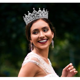 QXMYOO Luxury Large Bridal Tiaras for Wedding 5A Level Cubic Zirconia Sweet 16 Quinceanera CZ Pageant Princess Queen Crowns Bride Headpiece Hair Accessories HB076 (Silver)