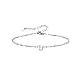 Silvora S925 Sterling Silver Initial Letter Bracelet,Dainty Initial Bracelet for Women with D