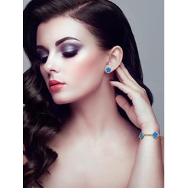 Qinpan Four Leaf Clover Earring and Bracelet Set for Women Lucky Flower 14K Gold Jewelry, 13*13mm, Yellow Gold, Chalcedony