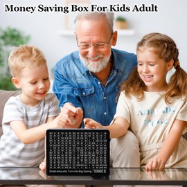 Wooden Money Saving Box, One Piece Money Saving Box Cash Coin Money Box Money Savings Challenge Box for $10000 $5000 $3000 with 8 Saving Targets, Savings Box Gifts for Adult Kids Boys and Girls, Black