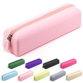 Lolocor Silicone Pencil Case, Silicone Pencil Pouch, Pencil Case Aesthetic, Pencil Bag, Pencil Pouch for Women, Makeup Pouch Pink