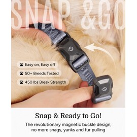 2026 New Edition, Fei & Eve MagEase Dog Collar - Patented Magnetic Buckles | Fur-Safe | Premium 210D Nylon | 450LB Escape-Proof | Adjustable Fit | Medium (Twilight Gray)