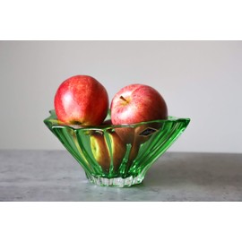 Czech Bohemian Crystal Glass Bowl-Vase 8''-Dia Green Vintage European Design ''Plantica'' Elegant Centerpiece Fruits Desserts Home Decor Birthday Wedding Housewarming Anniversary