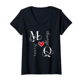 Womens M & Q Couples Initials, Wedding, Anniversary, Housewarming V-Neck T-Shirt
