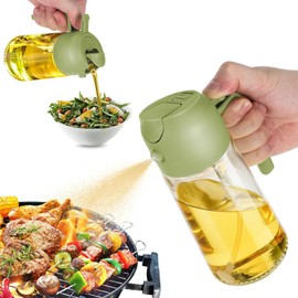 Oil Dispenser for Cooking,2 in 1 Olive Oil Dispenser Bottle for Kitchen,17oz/500ml Premium Glass Oil Bottle,Food-grade Oil Mister for Air Fryer,Salad,Frying,BBQ (Green)
