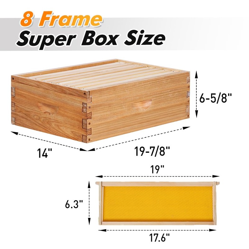 POLLIBEE Beehive- 8 Frame Bee Hive Starter kit, Beeswax Coated