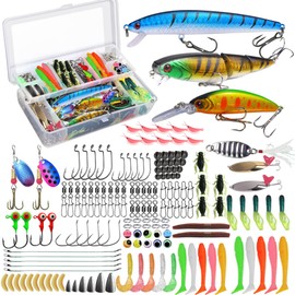Fishing Lures Tackle Box Bass Fishing Kit,Saltwater and Freshwater Lures Fishing Gear Including Fishing Accessories and Fishing Equipment for Bass,Trout, Salmon (156pcs Fishing Lures Kit)