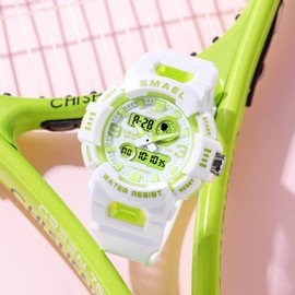 FANMIS Unisex Analog Digital Outdoor Sports Watch Military Tactics Multi Function LED Electronic Large Waterproof Watch Candy Color Student Wrist Watch (B Green)