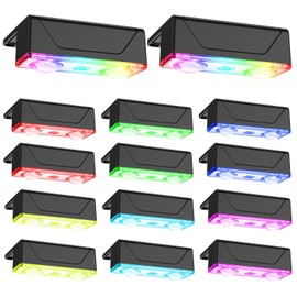 Derynome Solar Fence Lights Outdoor - Dusk to Dawn IP45 Waterproof Solar Garden Lights for Outside, Step, Backyard, Railing, Step, Patio & Wall (Color Change+7 Color, 12 Pack)