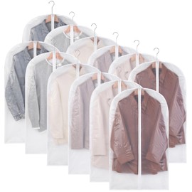 Clear Garment Bags for Hanging Clothes (Set of 12) Garment Covers with Zipper, Suit Bags for Closet Storage, Suitable for Shirts, Dress, Coat, Sweater, Jackets - 24" x 40''