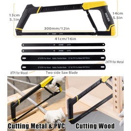 DOWELL Hacksaw Frame Set Heavy Duty Handsaw 12-inch 10-inch 6-inch Mini Hacksaw Hand Saw 8 Extra Blades Multi-function for Metal Wood PVC Pipes