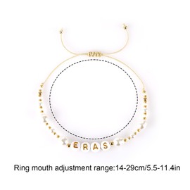 Mikovivi Eras Beaded Bracelet, Engraved Eras Gold Letters Delicate Pearl Beaded Bracelet Adjustable Chain Friendship Inspired Beaded Bracelet Gift for Women Festival Tour Party