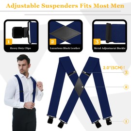 QCWQMYL 2" Suspenders for Men Heavy Duty Strong Clips Hunting Skip Work Braces