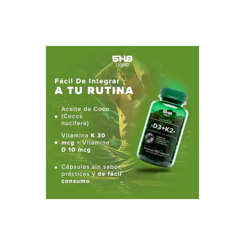 Vitamina D3+K2 Adicionado Con Aceite De Coco - 180 Capsulas