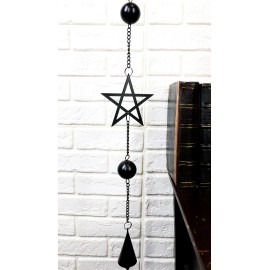 Wicca Occult Pentagram Pentacle Stars Black Coated Steel Metal Wind Chime Mobile