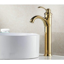 ELRFSQSZF Deck Mounted Single Hole Golden/Antique Polish Classical Single Handle Ceramic Bathroom Basin Sink Mix Tap Faucet(Gold Finished 1)