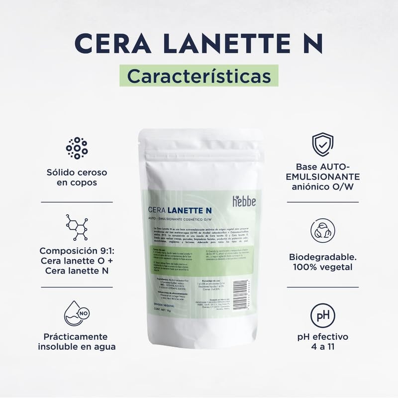 Hebbe - Lanette N, Emulsionante y Estabilizante para Cosméticos, 1000