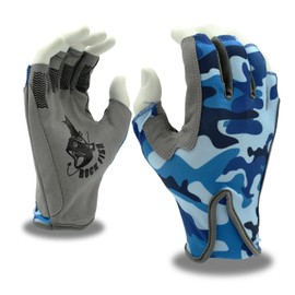 Rock Fish FP2000B Blue Camo Fishing Gloves with Standard Wrist and Synthetic Leather Palm, Durable, Salt & Fresh Water, One Pair, Medium