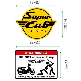 SuperCub Logo Stickers, Super Cub Stickers, Set of 2, SuperCub Stickers, 2 Pack Set, Super Cub Stickers, Super Cub Stickers (Yellow + warning)