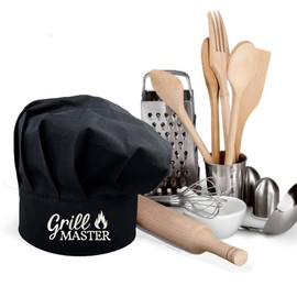 Pet-Jos Grill Master Chef Chef's Hat with Embroidery Unisex Gift Cotton Chef's Hat Kitchen Hotel Restaurant Gastro Hats Adjustable for Men Women Cooking Black, black