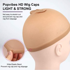 Popvibes 6Pcs HD Wig Caps Transparent HD Wig Cap Stocking Caps Invisible Wig Cap Thin Nylon Cap HD Wig Cap for Lace Front Wig Accessories for Women (3Pack/6PCS) (6Pcs-B)