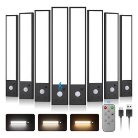 Tnight 8pack Under Cabinet Lighting Wireless,56 LED -3 Color& 7 Levels Cabinet Lights,3000mah Dimmable Cabinet Lighting, Motion Sensor Sensor Light Indoor for Kitchen, Magnetic Rechargeable Lights