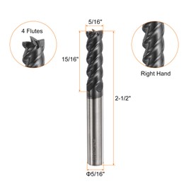 HARFINGTON Carbide Square Nose End Mill Bit 5/16" Cut Dia 4 Flutes TiAlN Coated Milling Cutter for Hardened Steel Metal (5/16" Shank 15/16" Cut Length 2-1/2" Long 45 Degree Helix)