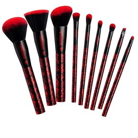 Malagna Cosmetics Set de Brochas Veganas Vampiria, Negro con Rojo, para Rostro y Ojos, 9 Piezas