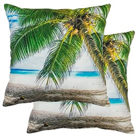 Honeycomb Indoor/Outdoor Palm Beach Photoreal Square Toss Pillow: Recycled Fiberfill, Weather Resistant, Reversible, Comfortable and Stylish Pack of 2, 17" Pillows for Patio Furniture