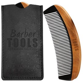 Barber Tools ✮ Comb Beard and Moustache Made of High Quality Sandalwood and Buffalo Horn, Anti-Static with PU